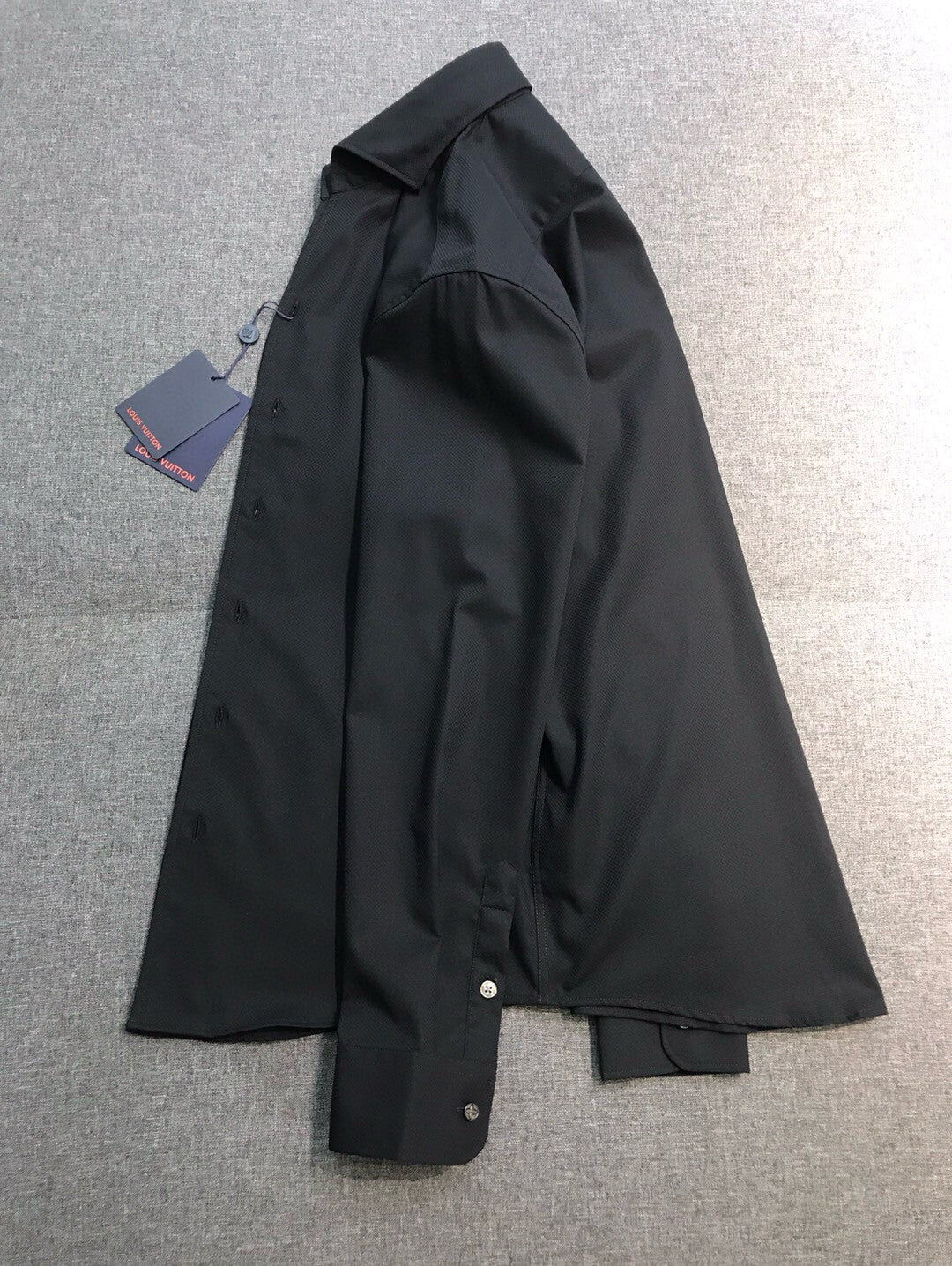 Men's Spring and Autumn Embroidered Logo Black Cotton Single Breasted Lapel Long Sleeve Shirt #98614