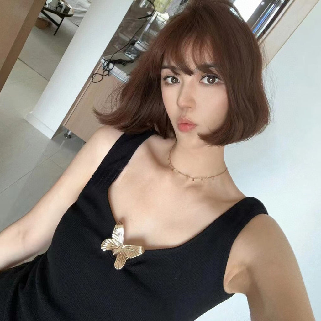 Blumarine Women's Spring And Summer Delicate Butterfly Metal Jewelry Vest Stretch Black Undershirt Fashion Casual Knit Sleeveless Tops Ngvp #8912