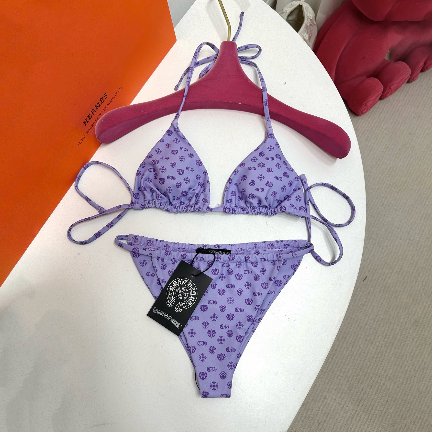 Women's Summer Logo Print Solid Color Stretch Knit Bikini Swimsuit Set Suit #72288