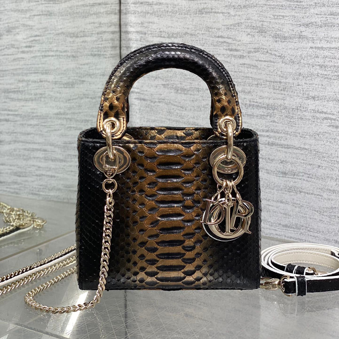 CD Lady Women's Solid Color Metal Pendant Detachable Chain Shoulder Strap Snake Skin Single Shoulder Crossbody Handbag Bag Bags #77722