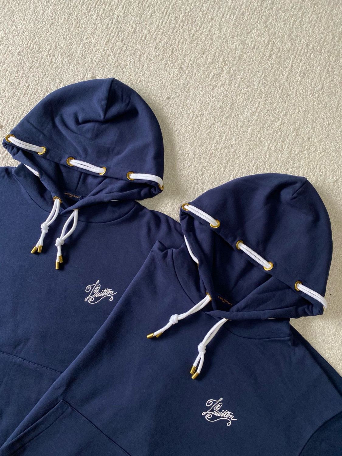 Men's Blue Rope Knot Embroidered Logo Pattern Casual Drawstring Hooded Sweatshirt #99717