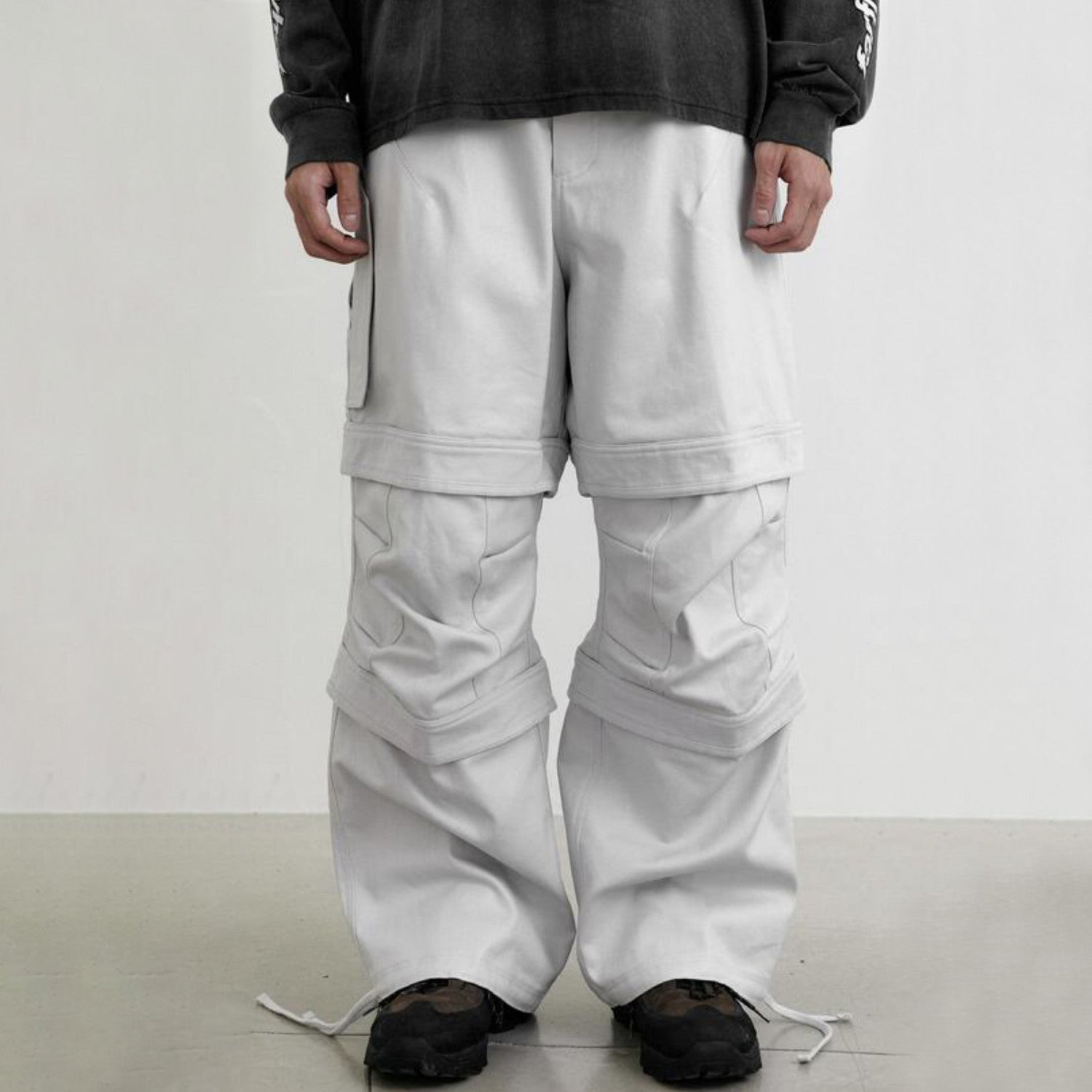 Far archive Men's Multi-Pocket Mid Waist Zipper Loose Straight Casual White Workwear Wide Leg Far Pants Ngvp #7739