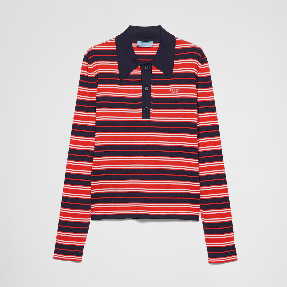 Women's Spring/Summer Striped Polo-neck Letter-print Long-sleeve T-shirt #75685