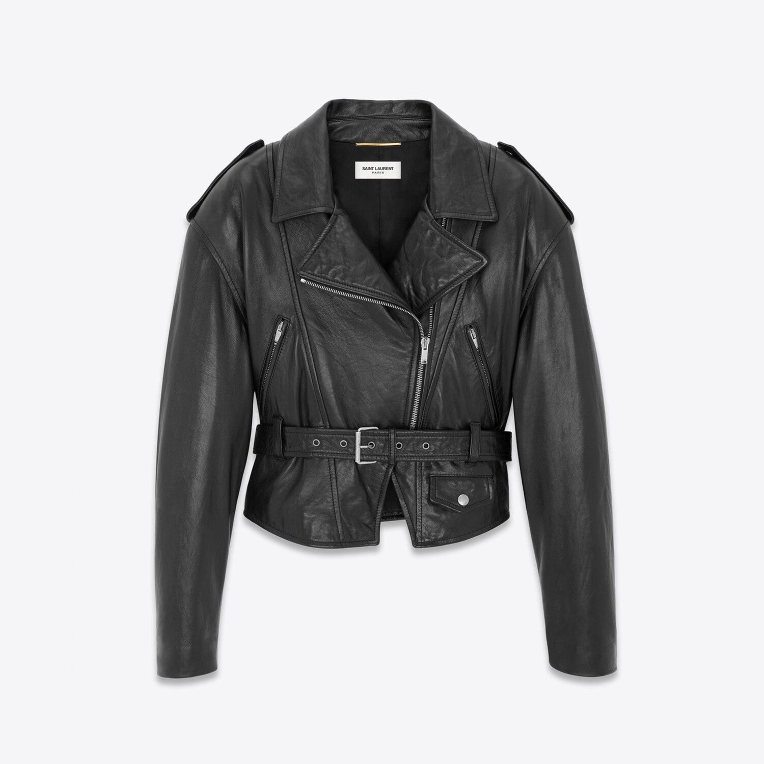 Women's Spring And Autumn Fashion High Street Cowhide Lapel Short Leather Belt Biker Leather Jacket Ngvp #8156