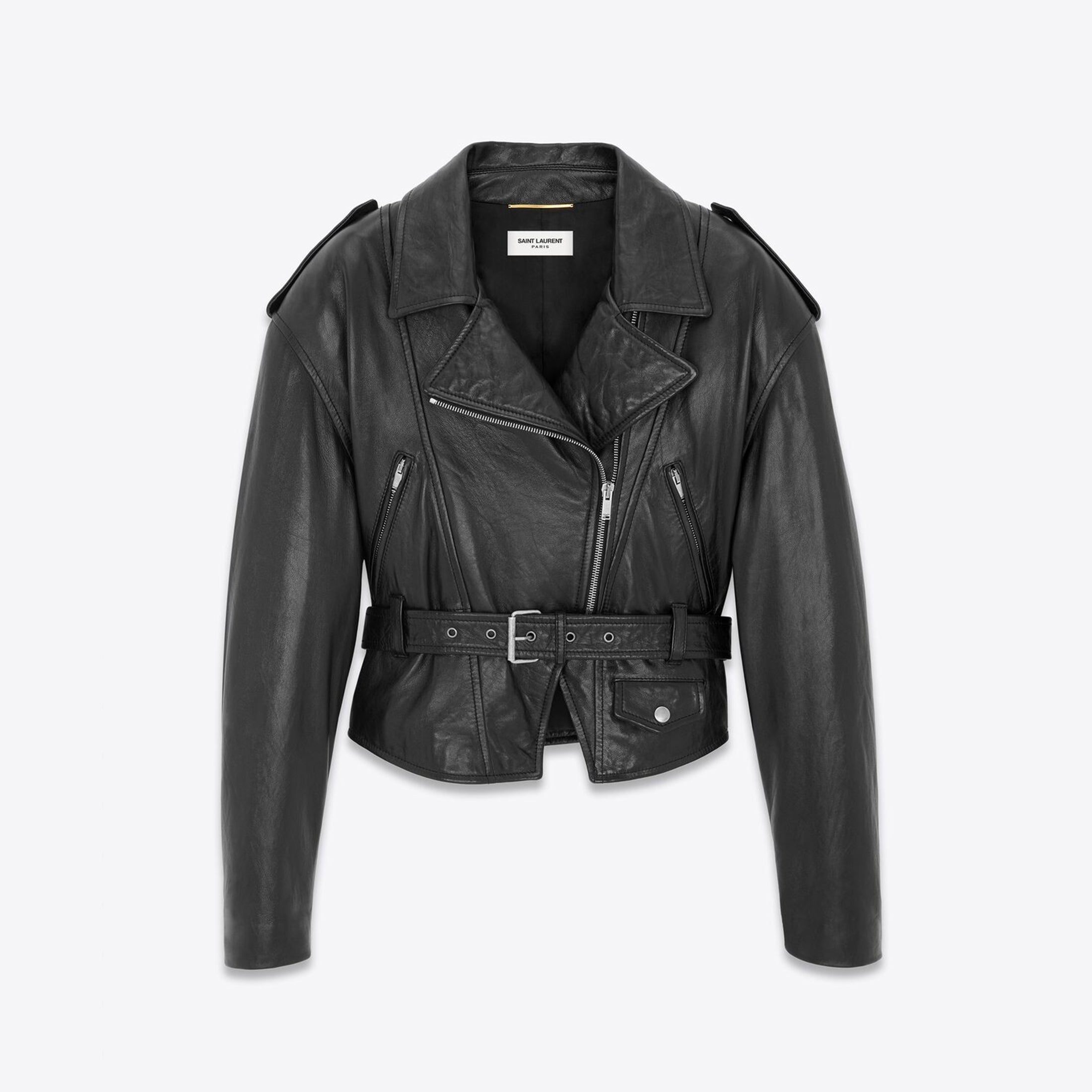 Women's Spring And Autumn Fashion High Street Cowhide Lapel Short Leather Belt Biker Leather Jacket Ngvp #8156