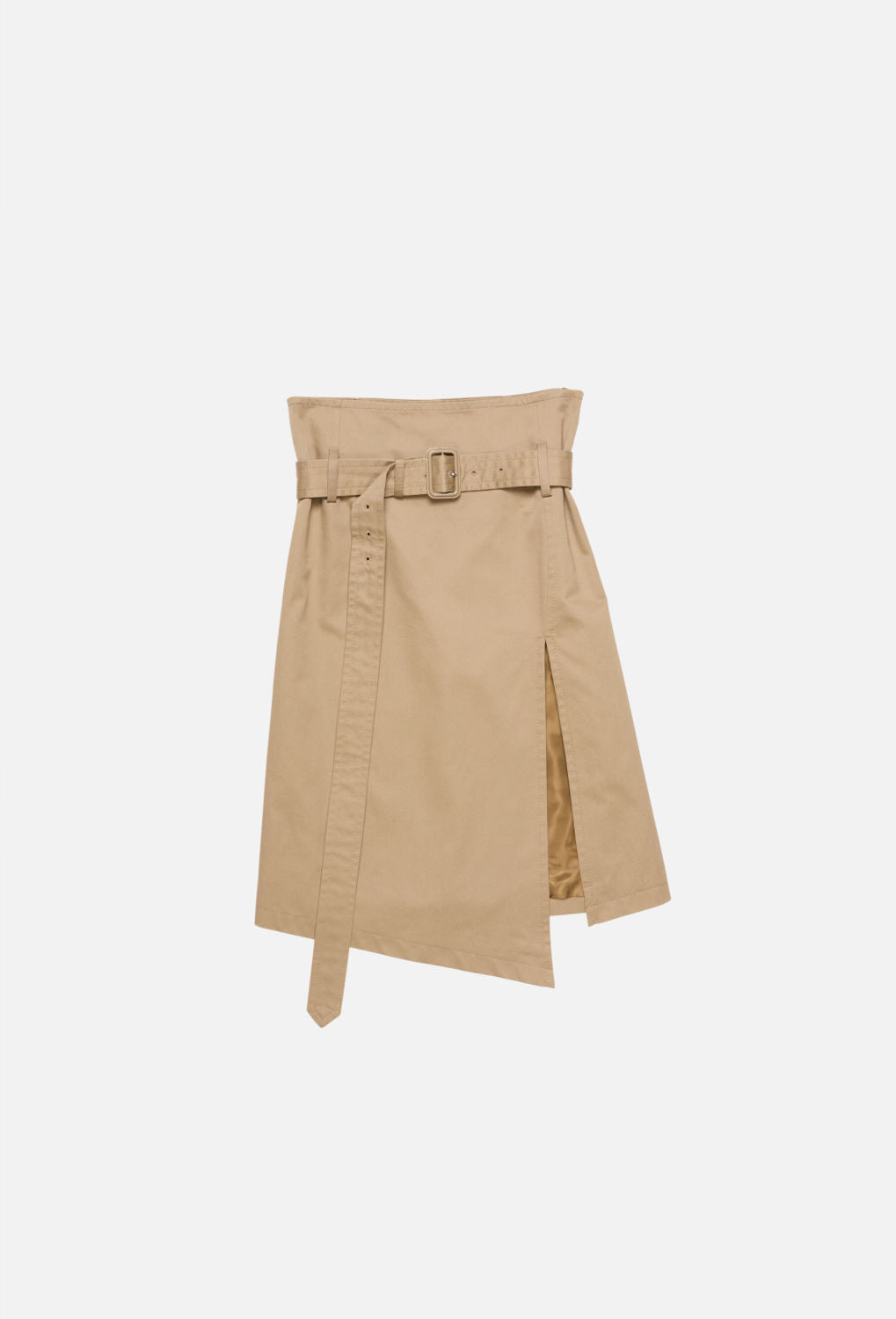 Belted Twill Skirt Women's Spring/summer Cotton Belted Asymmetrical Split Skirt Solid Color Fashionable Slim-fit Short Skirt #82112A