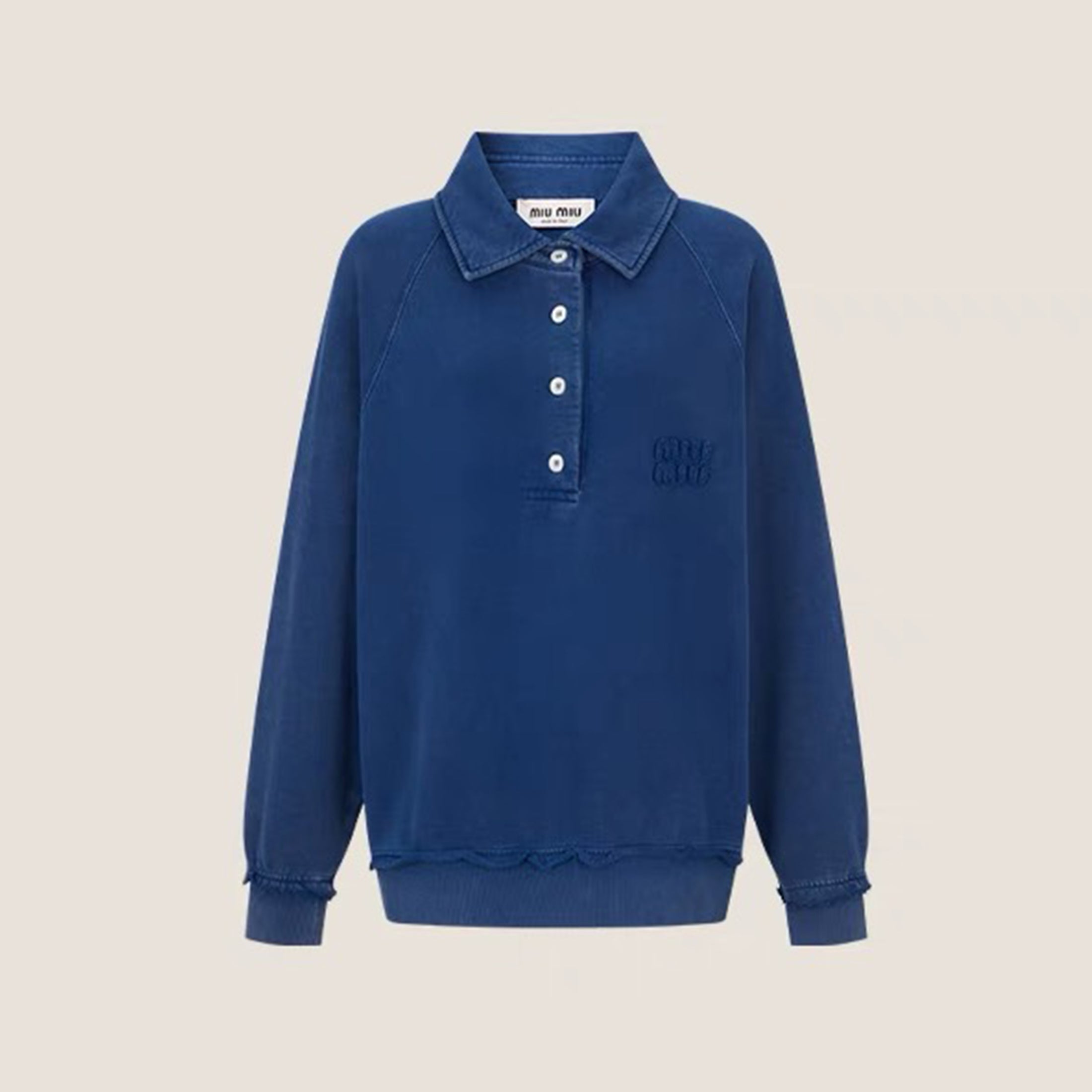 MiuMen's Women's Spring and Autumn Blue Washed Vintage Vandalism Sweatshirt Embroidered Logo Lapel Long Sleeve T-Shirt Sweatshirt Pullover Hoodie #71486