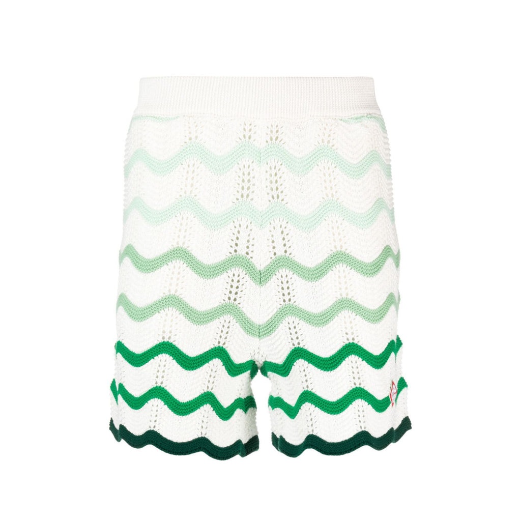 Men's Summer Wave Stripe Single Breasted Knit Short Sleeve Shirt Cotton Shorts Pants Suit Set #98831