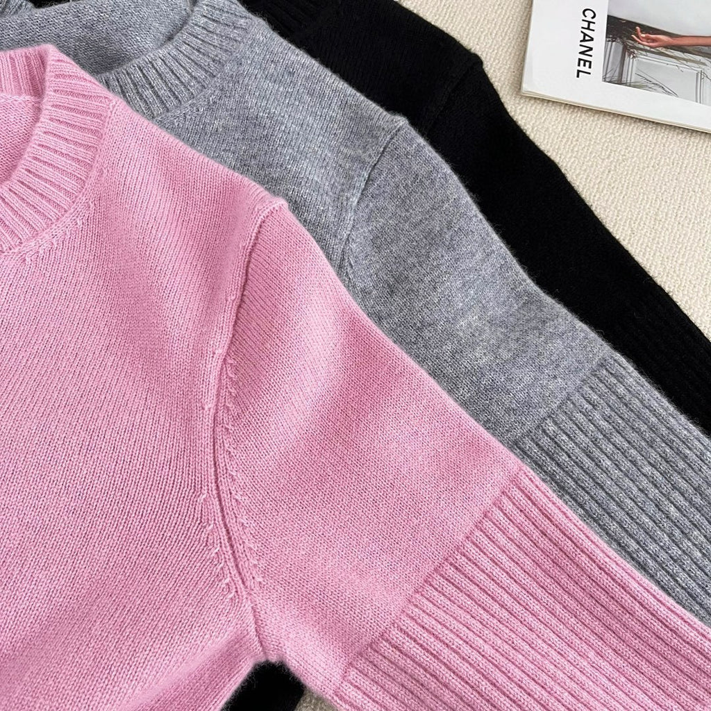 Women's Spring And Autumn Solid Color Round Neck Single Breasted Long Sleeved Knit Sweater Jacket #73426