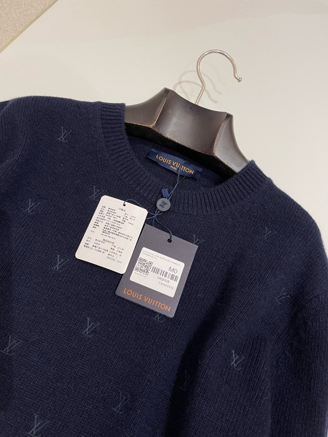 Men's Spring and Autumn Solid Color Embroidery Logo Printed Crew Neck Knit Wool Sweater #73953