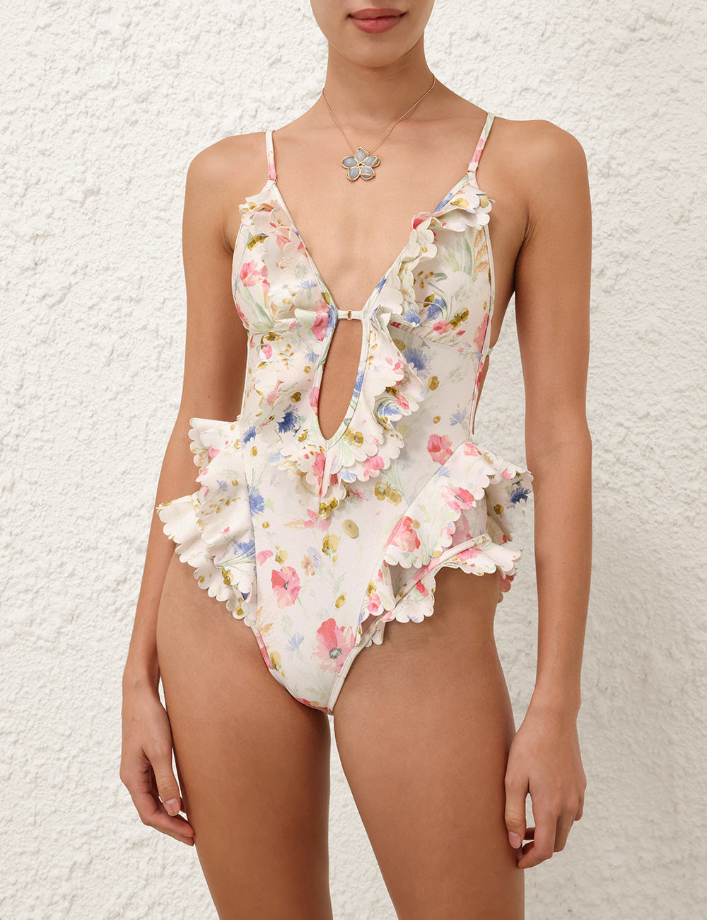 Women's Summer Floral Printed Ruffle Backless One-piece Swimsuit #76667
