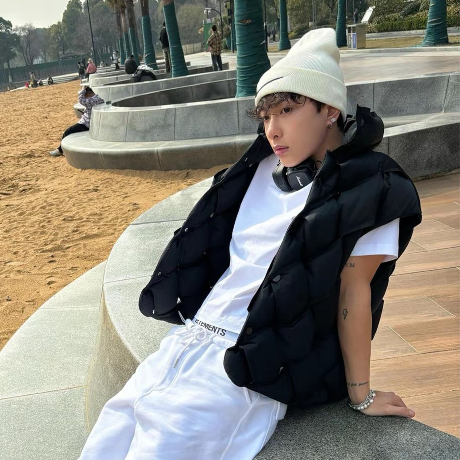 Men's Women's Woven Down Vest Solid Color Standing Collar Single Breasted White Duck Down Jacket Vest Ngvp #7216