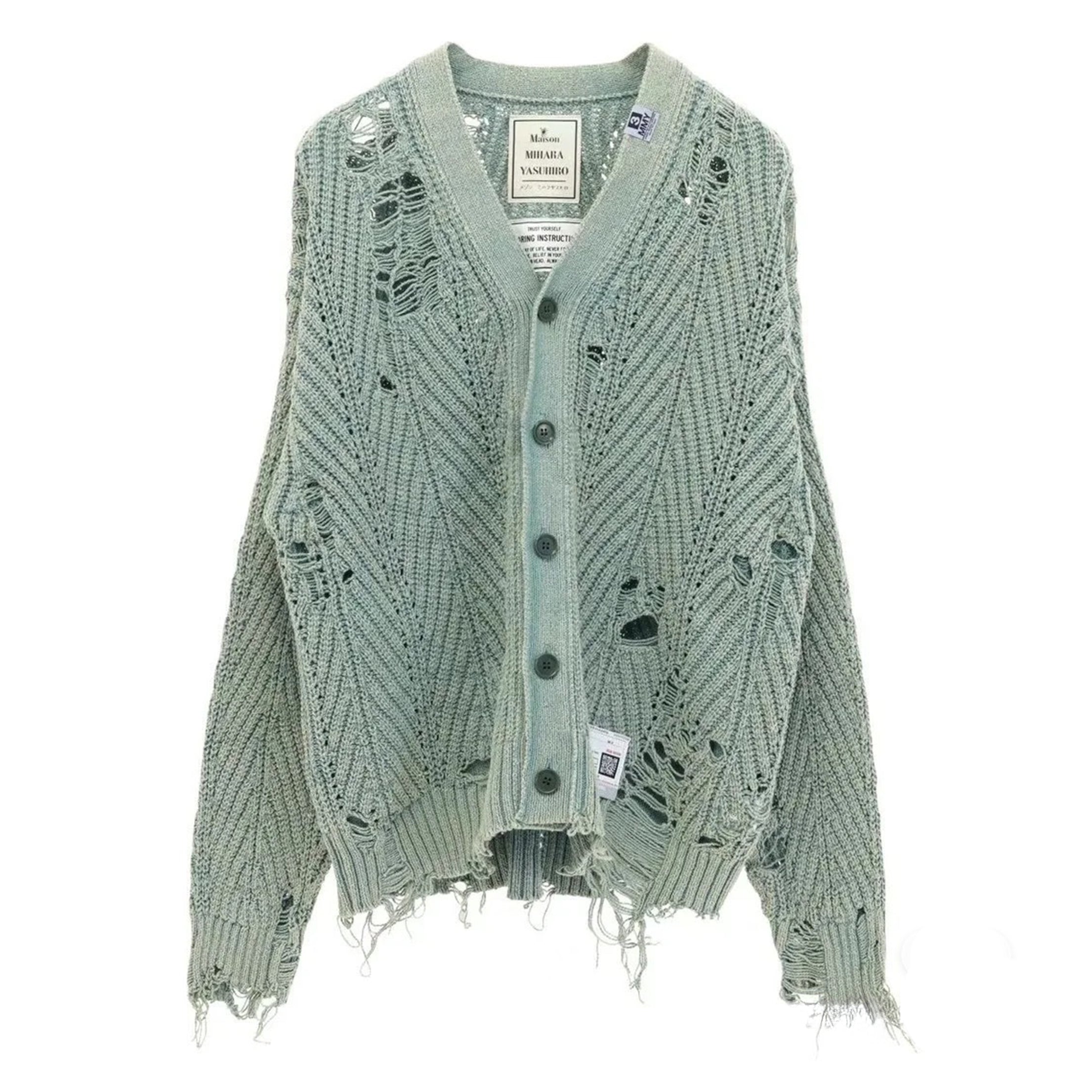 Maison Mihara Yasuhiro Men's Women's Autumn And Winter Retro Old High Street Hole Breaking Sweater Single Breasted V-neck Long Sleeve Knitted Cardigan Sweater Ngvp #8791