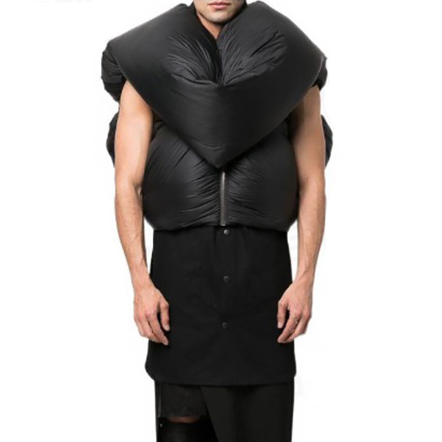 Men's Vintage Solid-Color Down Vest With Structured Silhouette Warm Oversized Collar Puffer Down Jacket Ngvp #2519