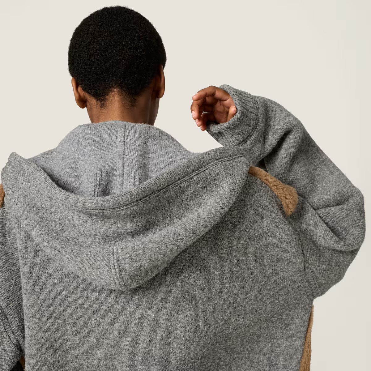 Women's Fall/Winter Knit Patchwork Fleece Jacket Fashionable Casual Hooded Sweatshirt Jacket #194499