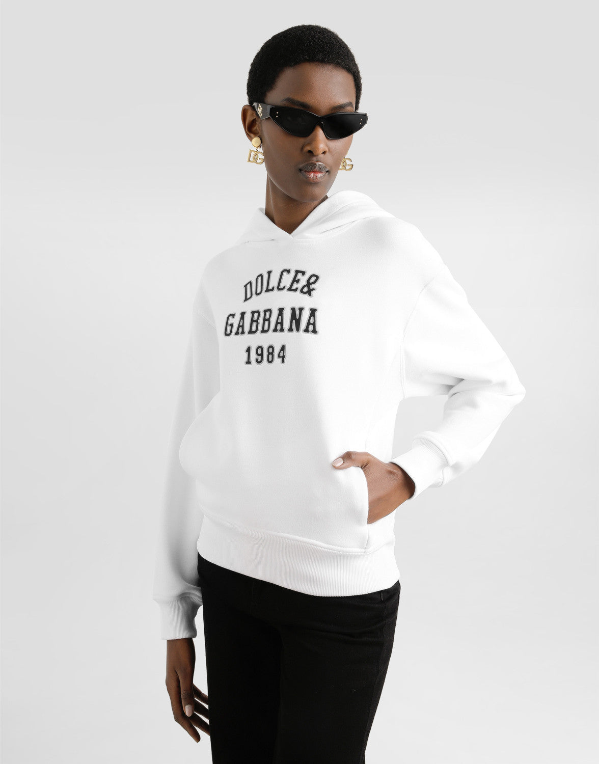 Women's Early Spring Embroidered Cotton Hooded Sweatshirt In Off-white With Letter Logo #193300