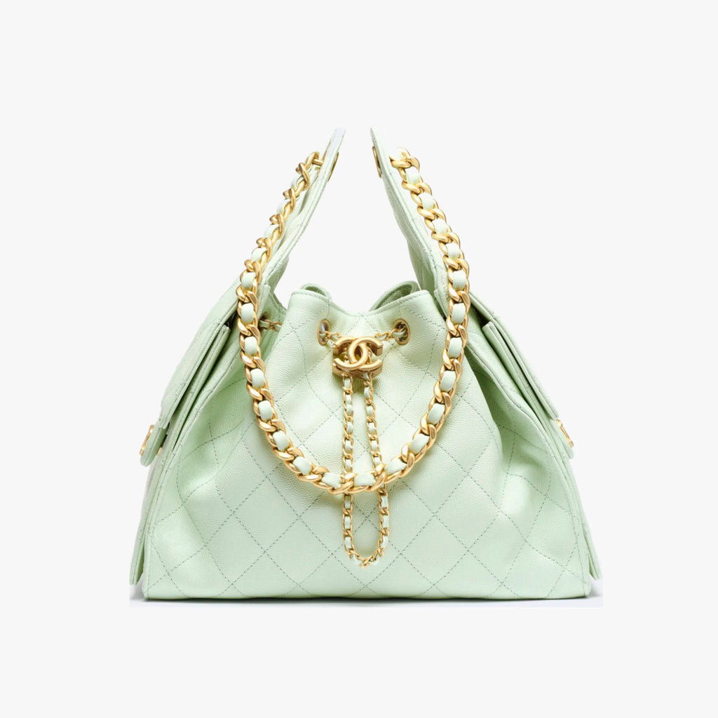 Women's Classic Double C Logo Solid Color Cowhide & Leather Tote Shoulder Bag Bags #77512