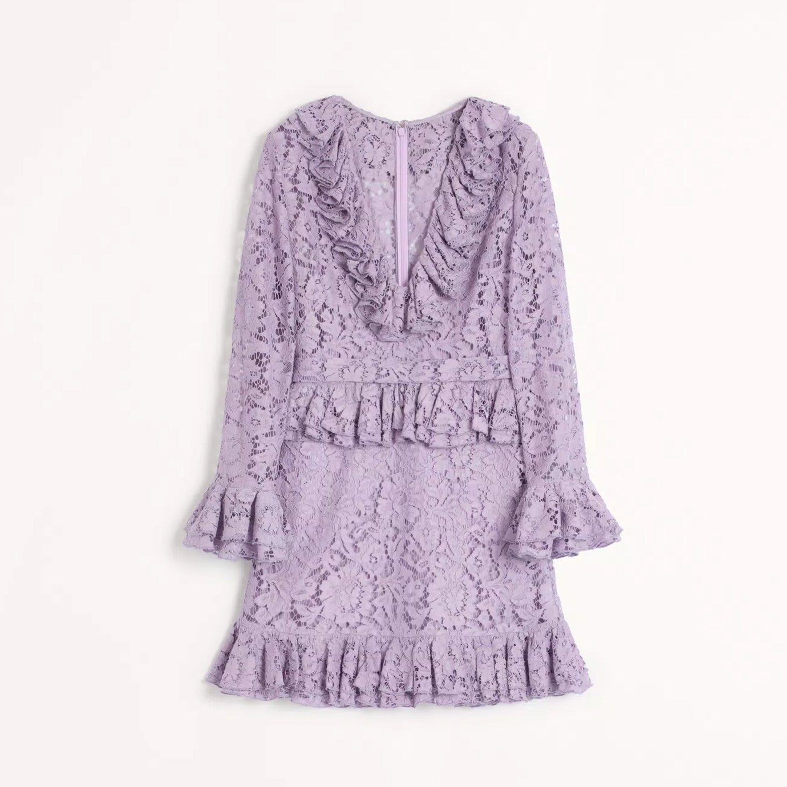 Women's Spring And Autumn Heavy Lace V-Neck Solid Color Fit Short Long Sleeve Dresses Ngvp #9732