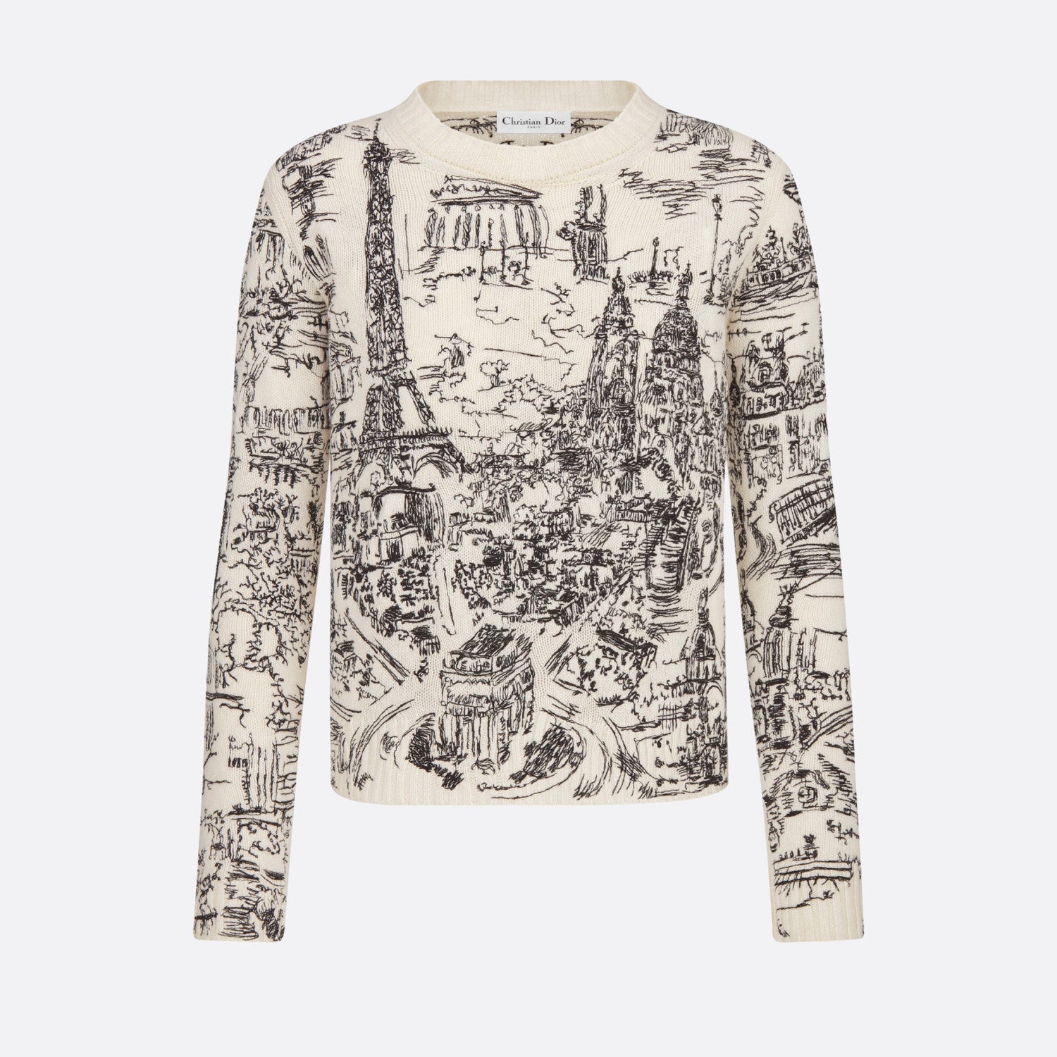 Women's Spring And Autumn Paris Lines Hand-painted Style Embroidered Wool Knit Crew Neck Sweater Ngvp #8733