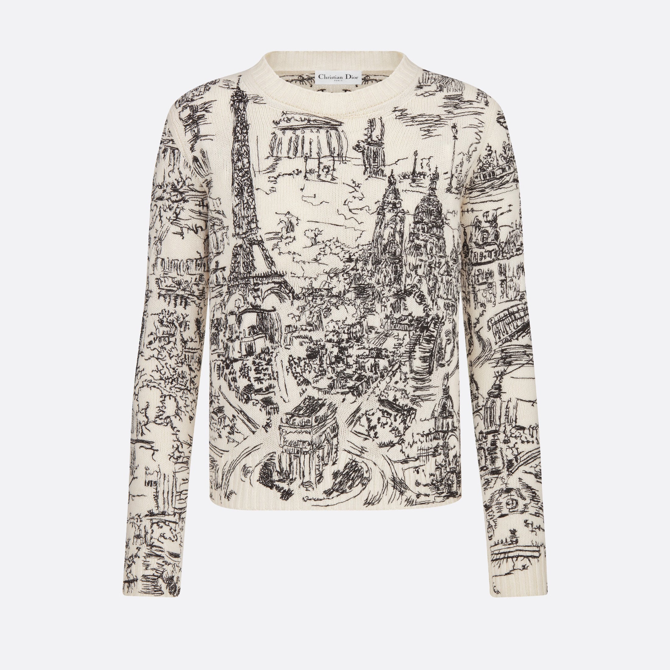 Women's Spring And Autumn Paris Lines Hand-painted Style Embroidered Wool Knit Crew Neck Sweater Ngvp #8733