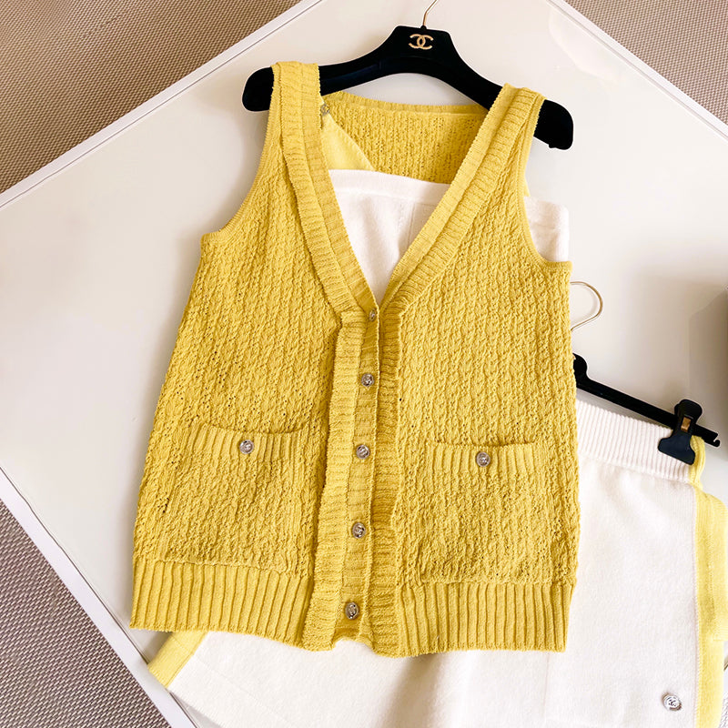 Women's Spring And Autumn Vintage V-Neck Cotton Knit Sleeveless Vest Ngvp #9877