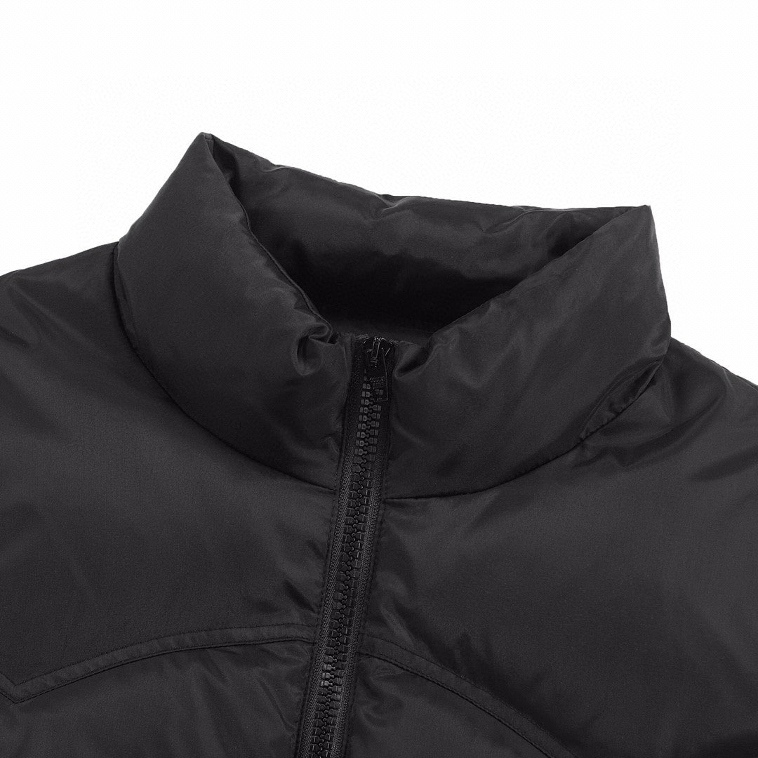 Men's And Women's Autumn And Winter Solid Color Embroidered Logo Collar Zipper Long Sleeved Down Jacket #72341