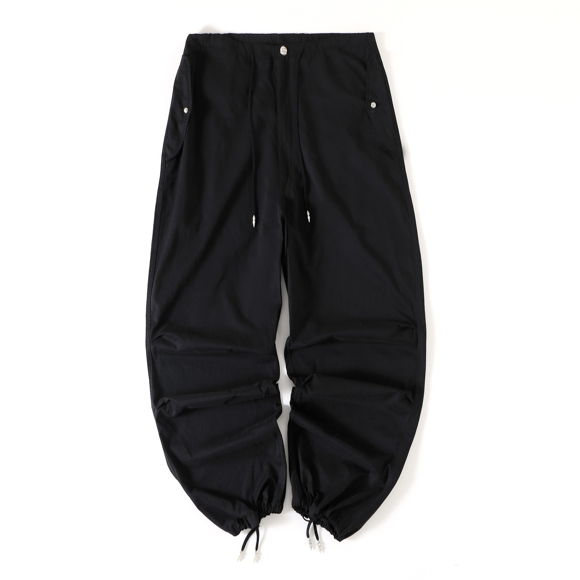Men's Women's Spring And Summer Solid Color Wide Leg Loose Pants Drawstring Metal Button Retro High Street Casual Pants Ngvp #8294