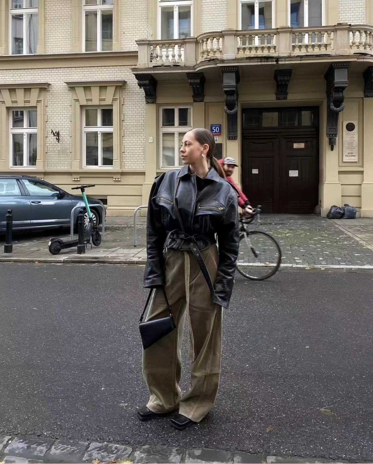 Women's Spring And Autumn Solid Color Fashion Retro Zipper Short Section Long-Sleeved Cowhide Jacket Coat Ngvp #8134