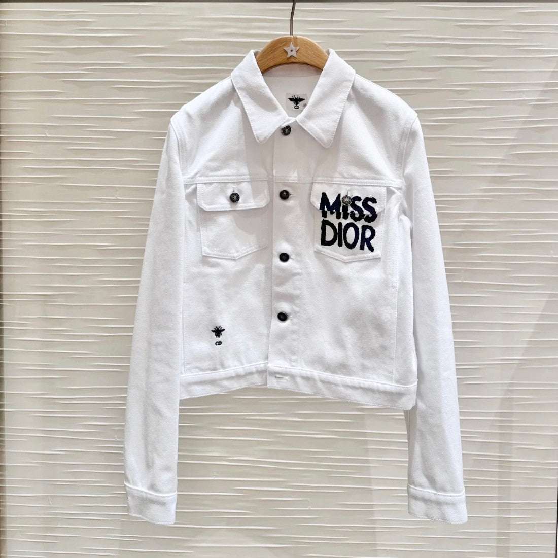 Women's Spring Summer Logo Letter Printed White Single Breasted Denim Jacket #72762