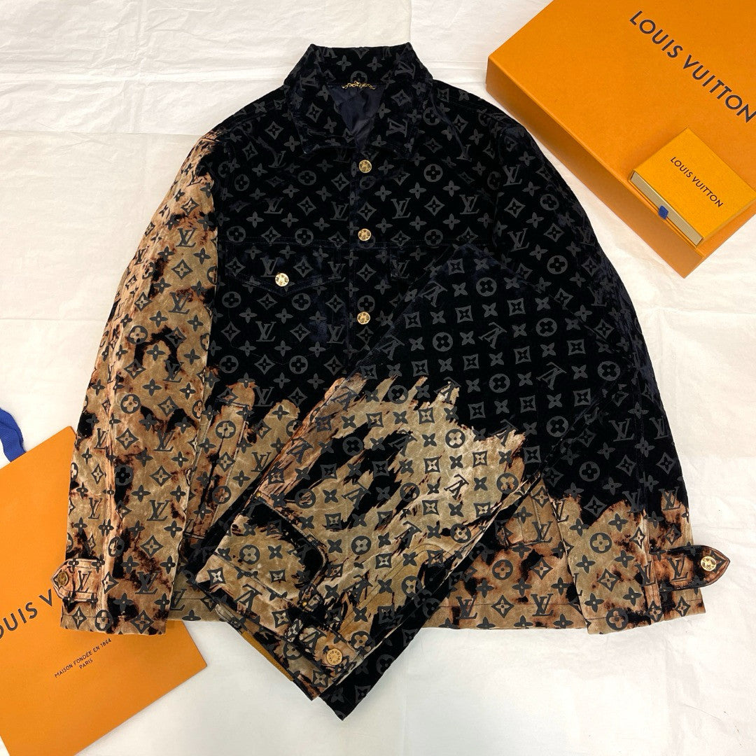 Men's Autumn and Winter Pattern Printed Lapel Single Breasted Denim Jacket Jeans Pants Set Suit #97775