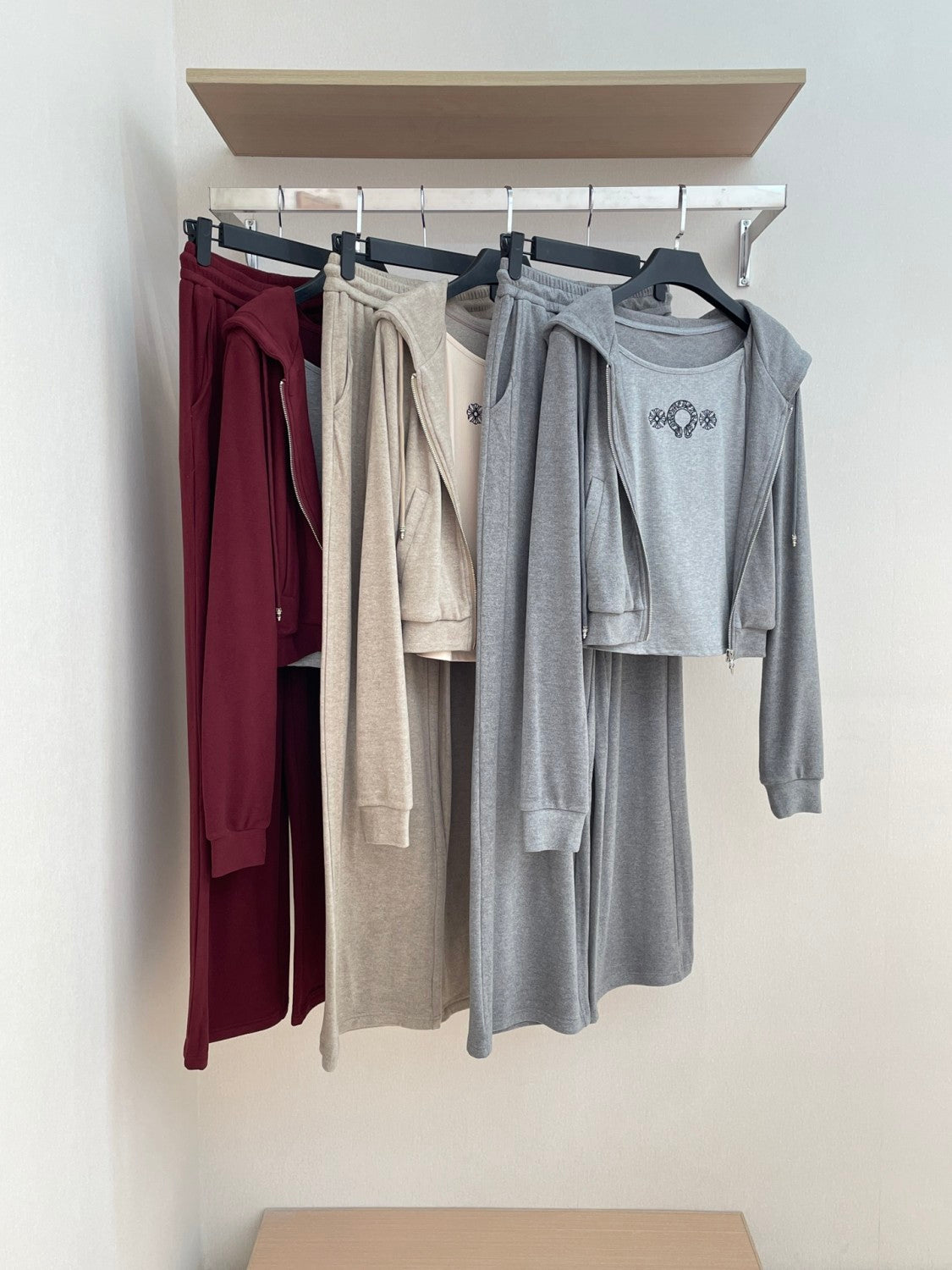 Women's Spring And Autumn Camisole Undershirt Zipper Hooded Long Sleeved Jacket Lace Up Casual Trousers Pants Three Piece Suit Set #73348