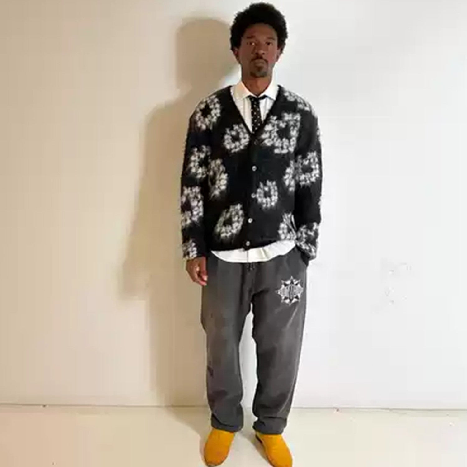 Denim Tears X Saint Michael Men's Vintage Black And White Kapok Wool Knit Sweater Fashion Casual Mohair Cardigan Single Breasted Knitted Jacket Ngvp #9824