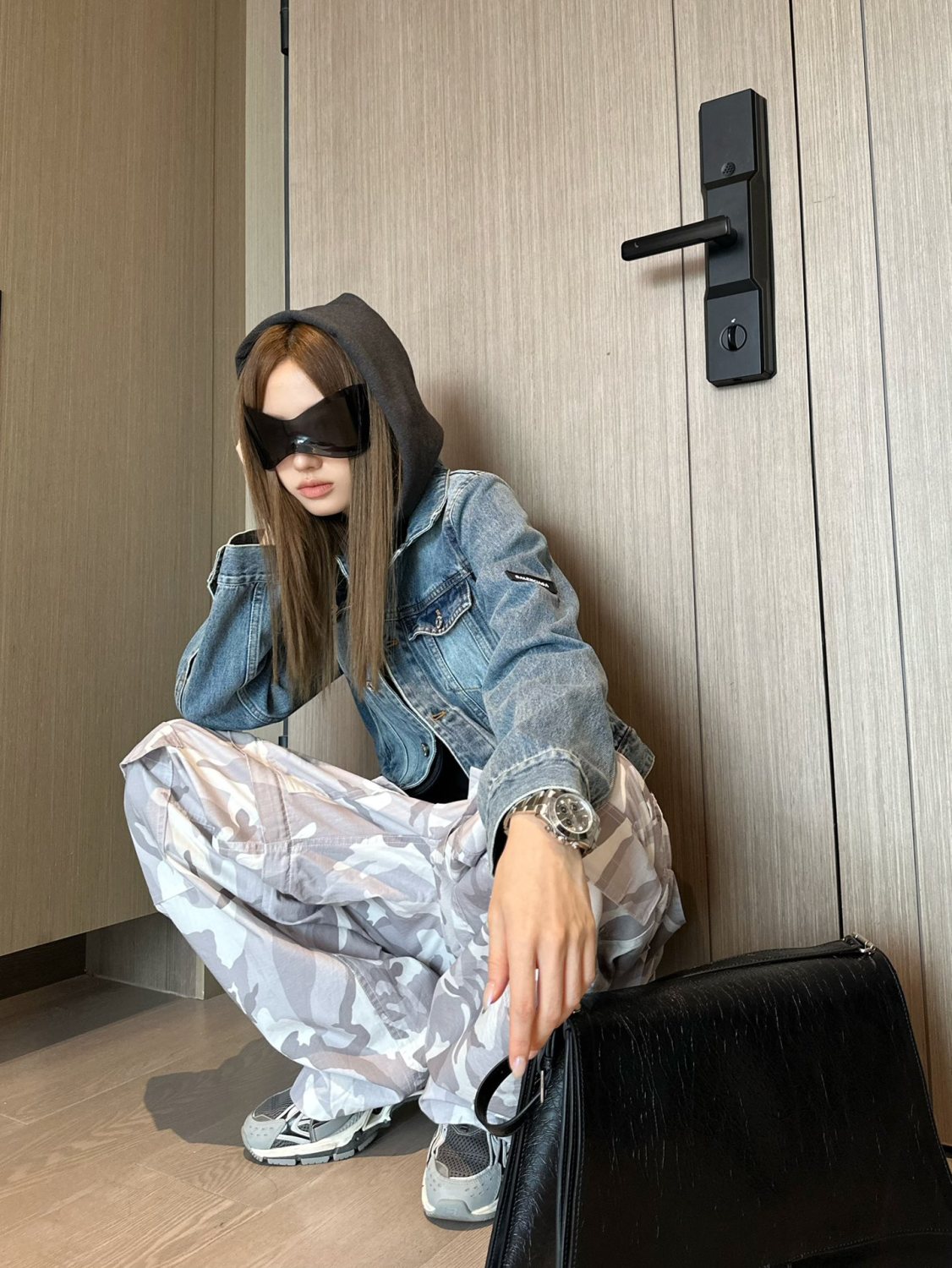 Men's Women's Spring and Autumn Solid Color Lapel Fit Single Breasted Long Sleeve Hooded Sweatshirt Spliced Denim Jacket Coat Ngvp #8749