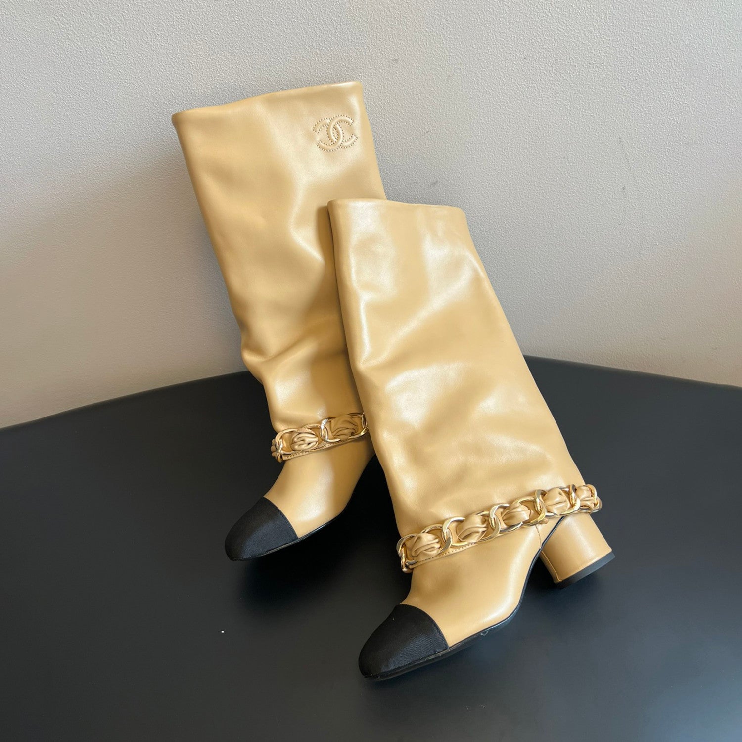 CC Women's Solid Color Round Toe Leather High Top Riding Boots Shoes #77819