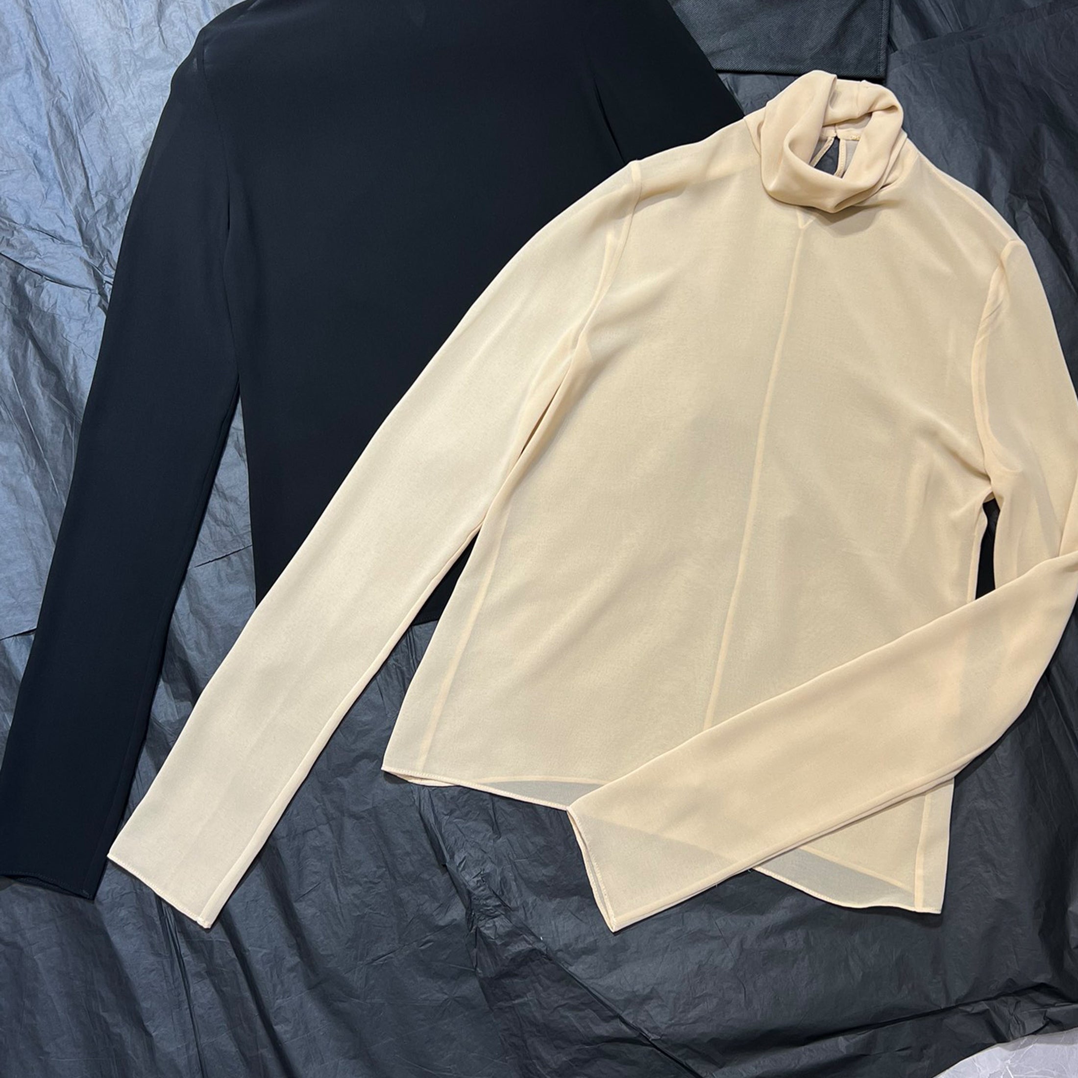 Women's Spring And Summer Tulle Bottoming Top High Collar Temperament Lightweight Long-sleeved Comfortable Shirt #73382