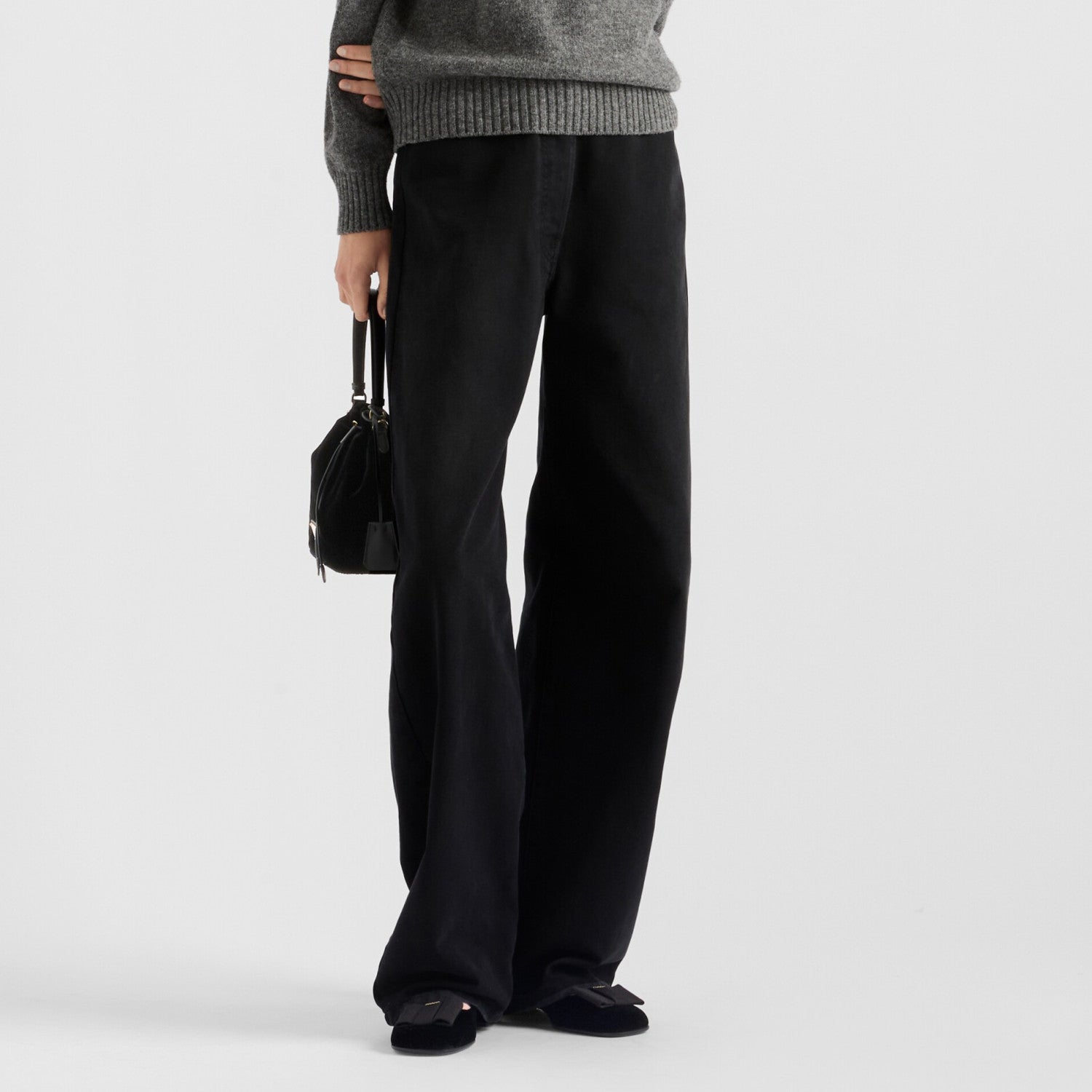 Women's Spring and Autumn Solid Color High Waist Wide Leg Loose Jeans Pants #74923