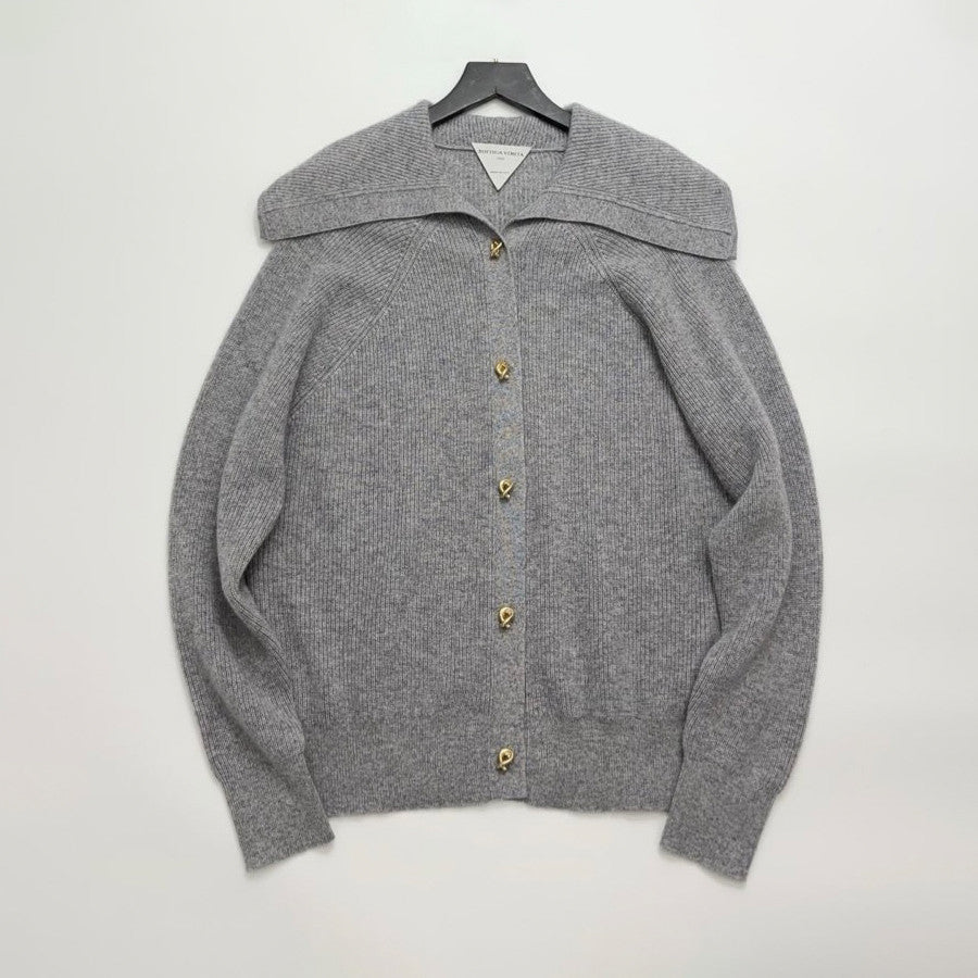 Women's Solid-Color Lapel Loose-Fit Long-Sleeved Single-Breasted Cashmere Knit Cardigan Sweater For Spring. Autumn. And Winter Ngvp #2313