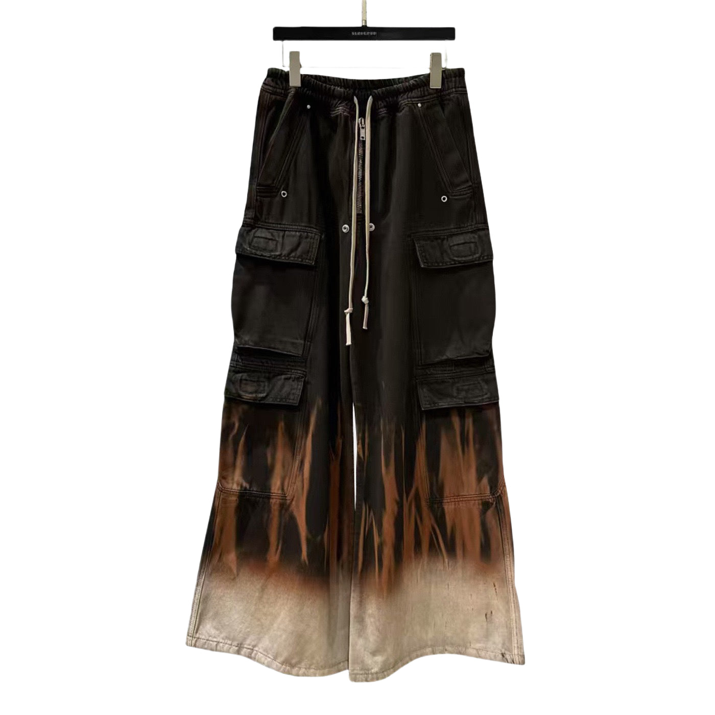 Men's Spring/Summer Flame-Dyed Jeans Dark Style Outfit Lace-Up Tie-Dye Workwear Pants Slightly Flared Bell-Bottom Trousers #194456