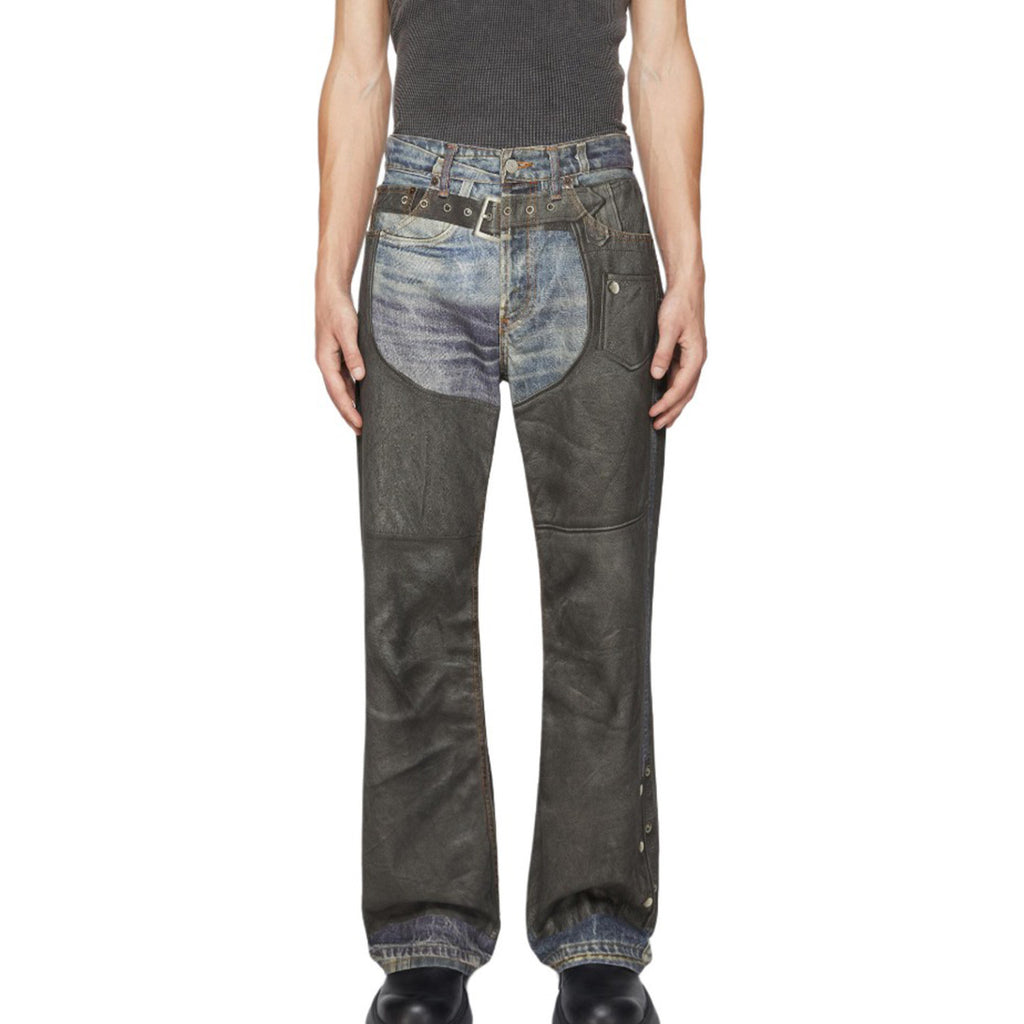 Men's Women's Four Seasons Fashion Solid Color Button Printed Loose Denim Wide Leg Pants Ngvp #8516