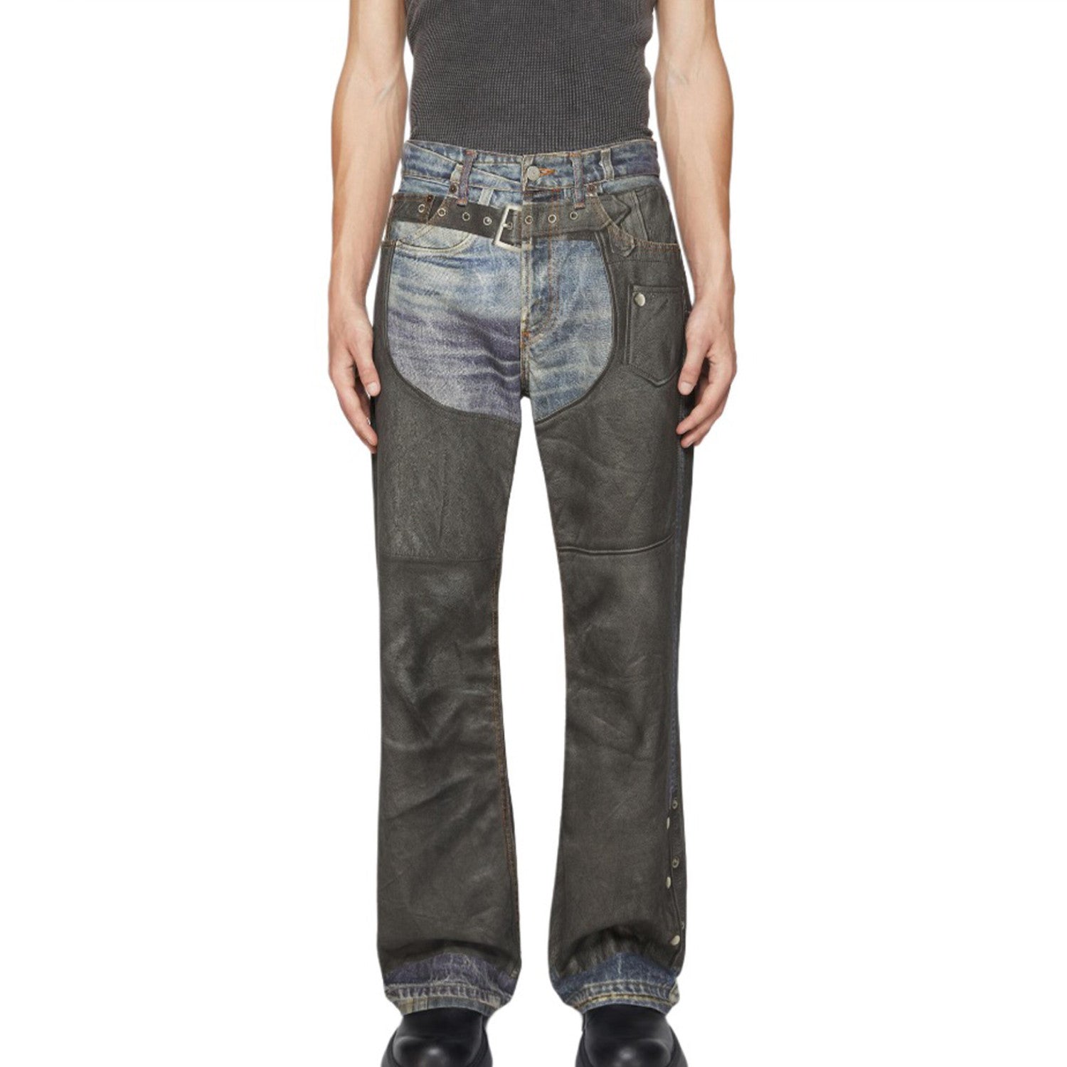 Men's Women's Four Seasons Fashion Solid Color Button Printed Loose Denim Wide Leg Pants Ngvp #8516