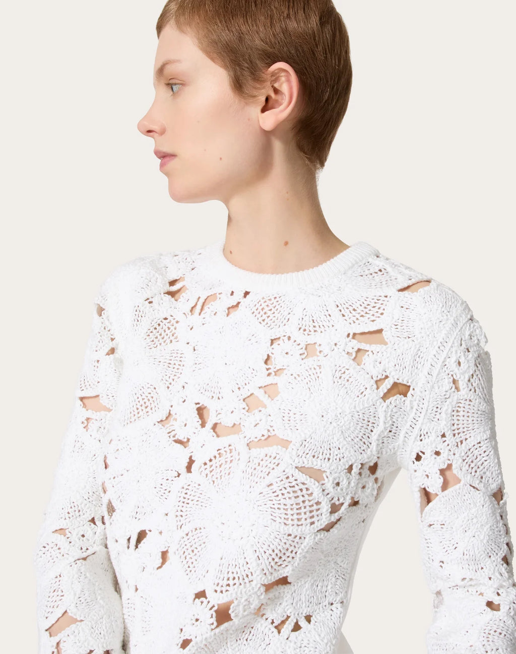 Women's Spring And Winter Knitted Embroidery Hollow Round Neck Cotton Solid Color Long Sleeve Sweater Ngvp #9416