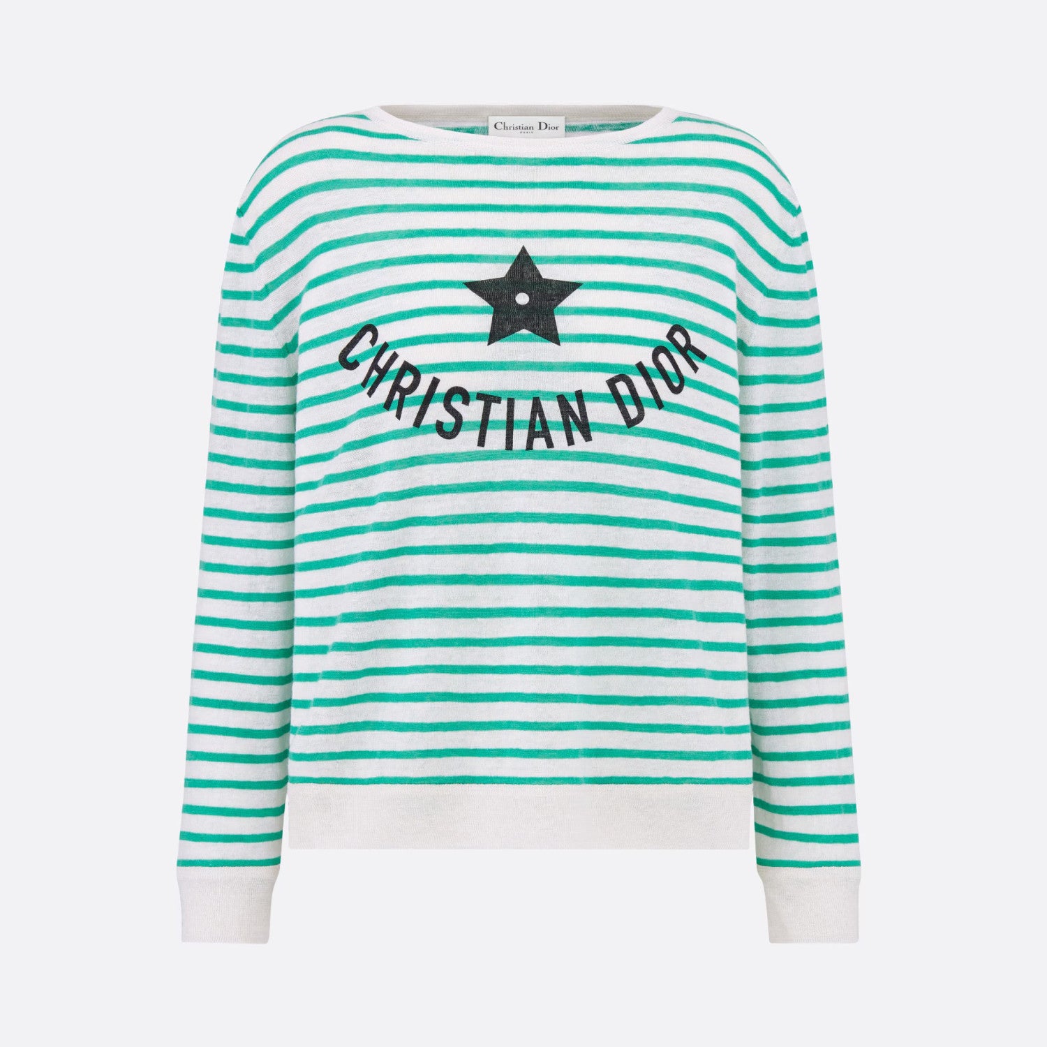 Women's Spring Summer Mint Green Striped Printed Cashmere Linen Knitwear Top Long Sleeve T-shirt #72331