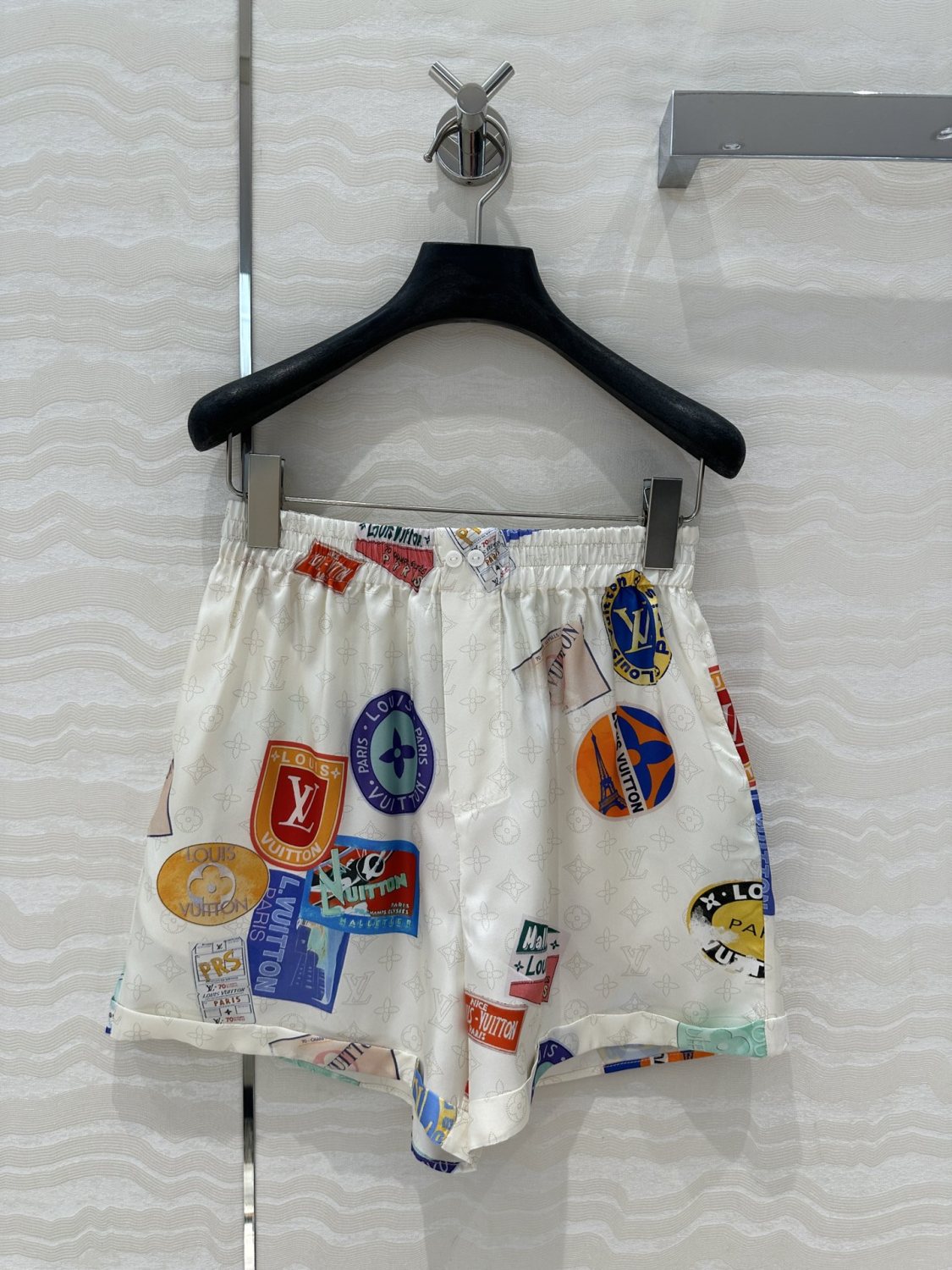 Women's Summer Solid Colour Badge Print Drawstring Casual Shorts #76992