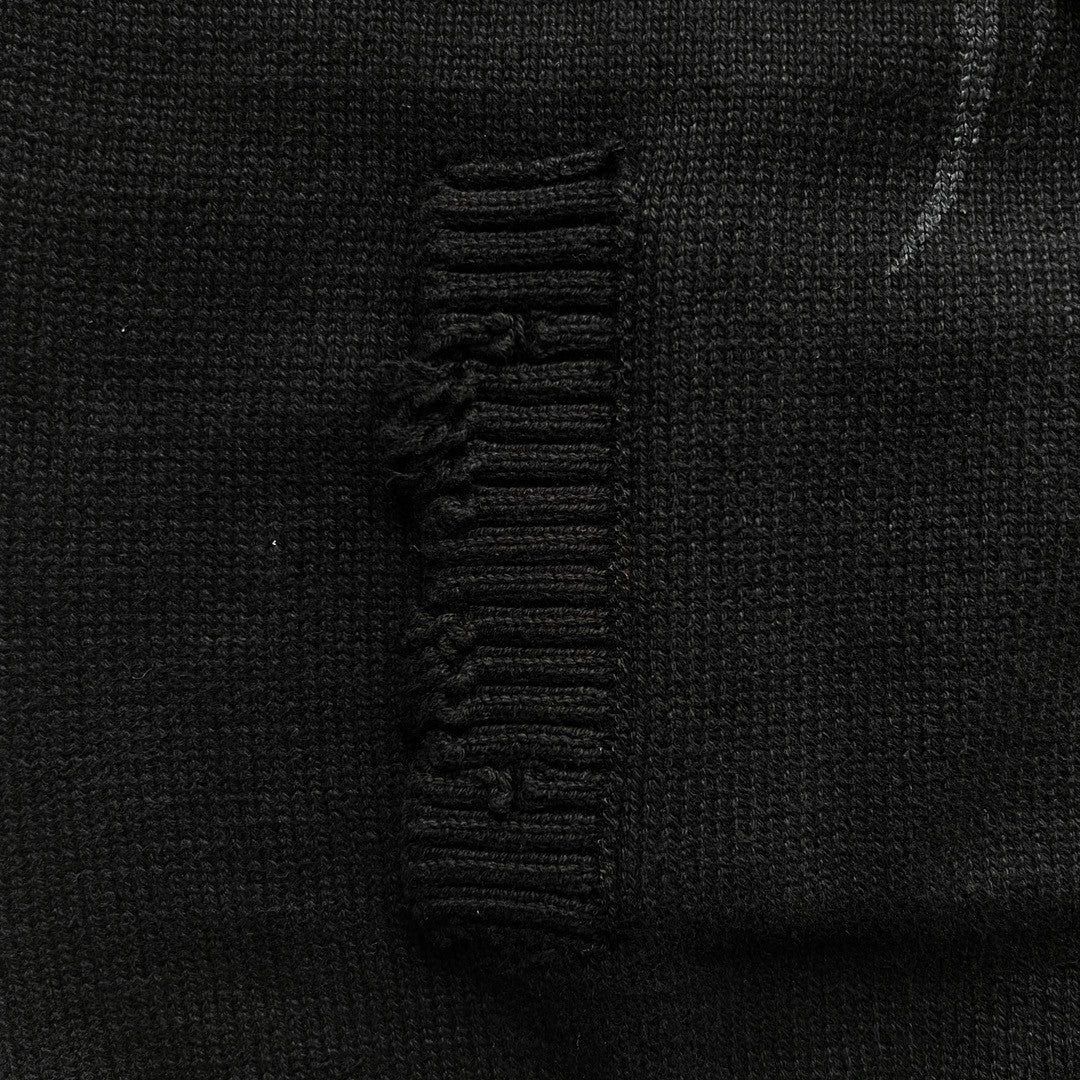 Men's Spring And Autumn Y2K Old High Neck Zipper Pattern Printed Black Long Sleeve Loose Knit Cardigan Jacket Ngvp #9479