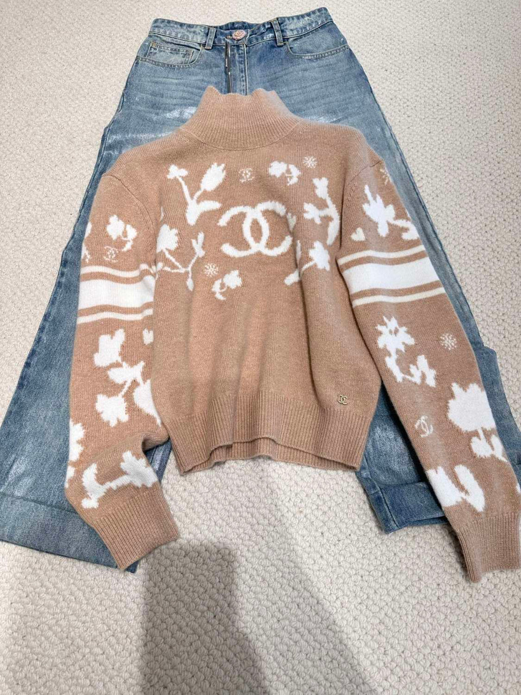 Women's Spring and Autumn Logo Printed High Neck Pullover Drop Shoulder Long Sleeve Cashmere Sweater #74367