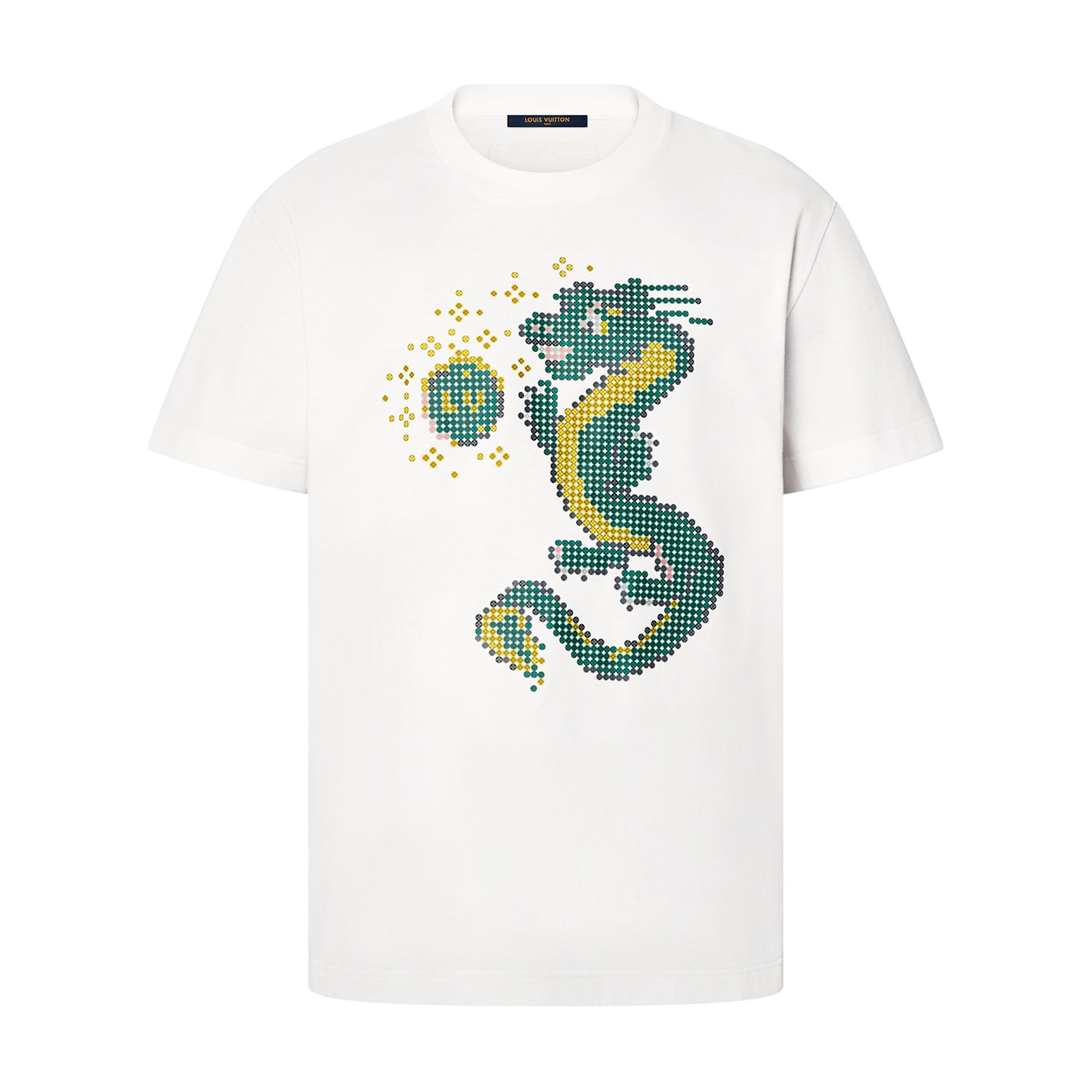 Men's Summer Year of the Dragon Printed Round Neck Cotton White Short Sleeve T-Shirt #97991