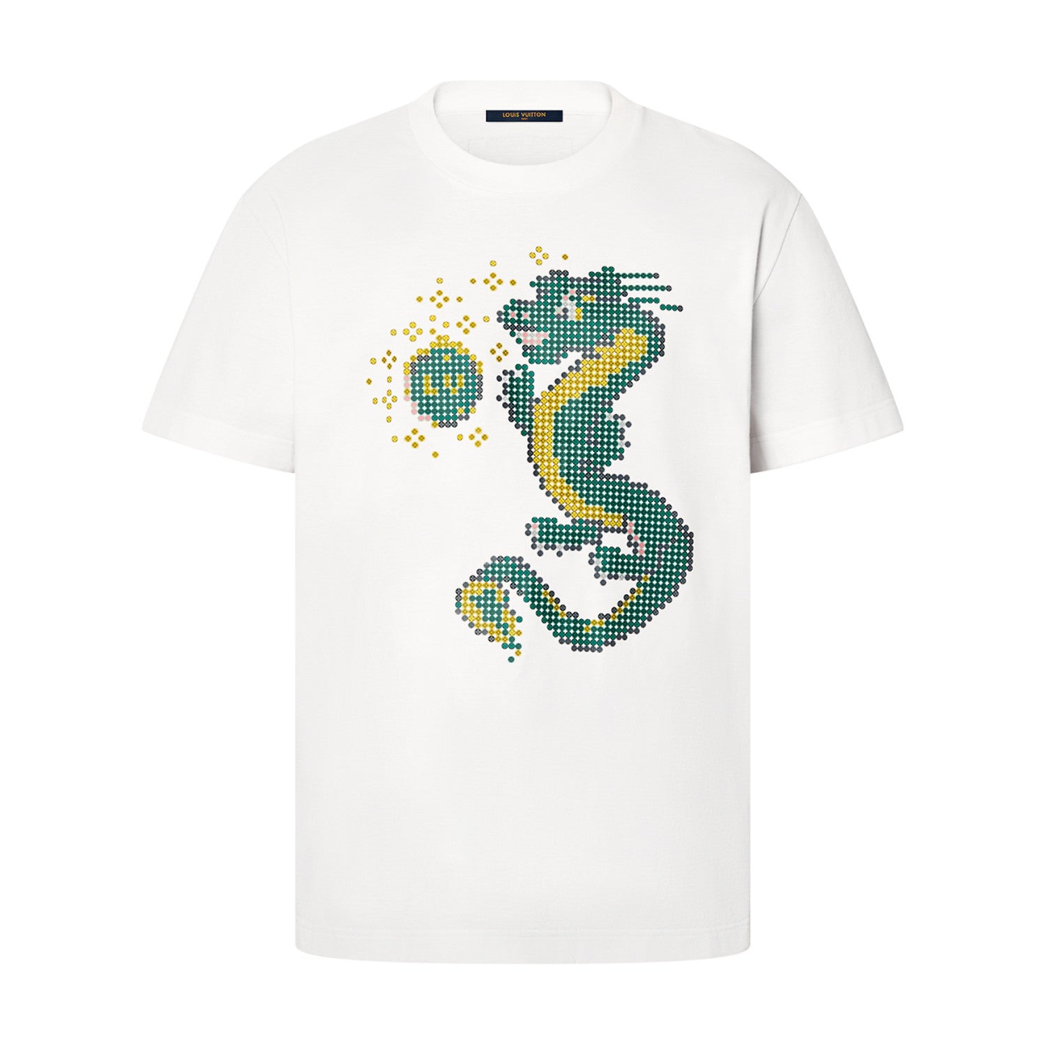 Men's Summer Year of the Dragon Printed Round Neck Cotton White Short Sleeve T-Shirt #97991