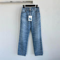 Women's Spring and Autumn Blue Printed Washed Cotton Button Straight Long Jeans Pants #75498