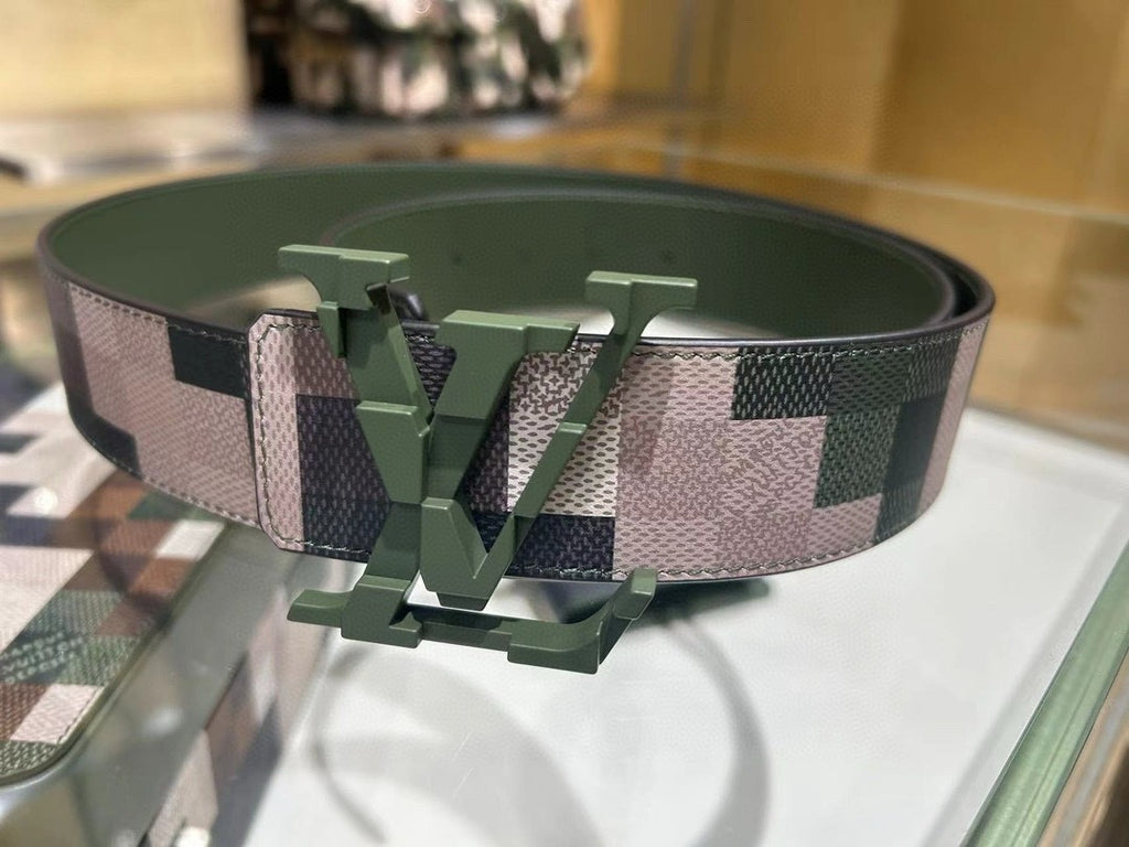 Mega Pixel Men's Four Seasons Fashion Camo Cowhide Belt Logo Luxury Double Sided Belt Width 4cm Accessories #71221