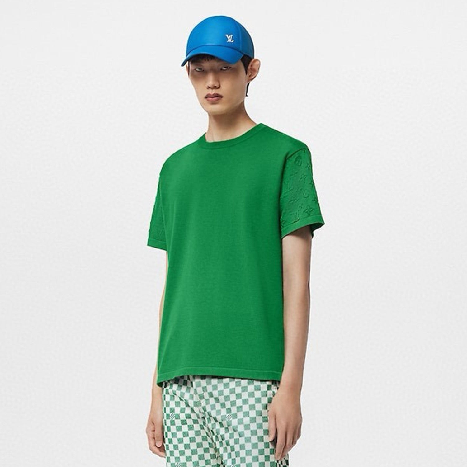 Men's Spring And Summer Jacquard Knit Round Neck Short Sleeve Solid Color Senior Casual Loose Cotton T-shirt #98721